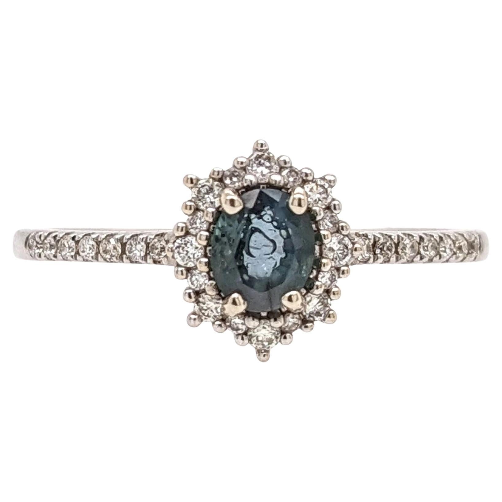 Natural Alexandrite Ring w Diamond Halo in Solid 14k White Gold Oval 5x3.5mm