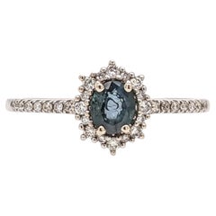 Natural Alexandrite Ring w Diamond Halo in Solid 14k White Gold Oval 5x3.5mm