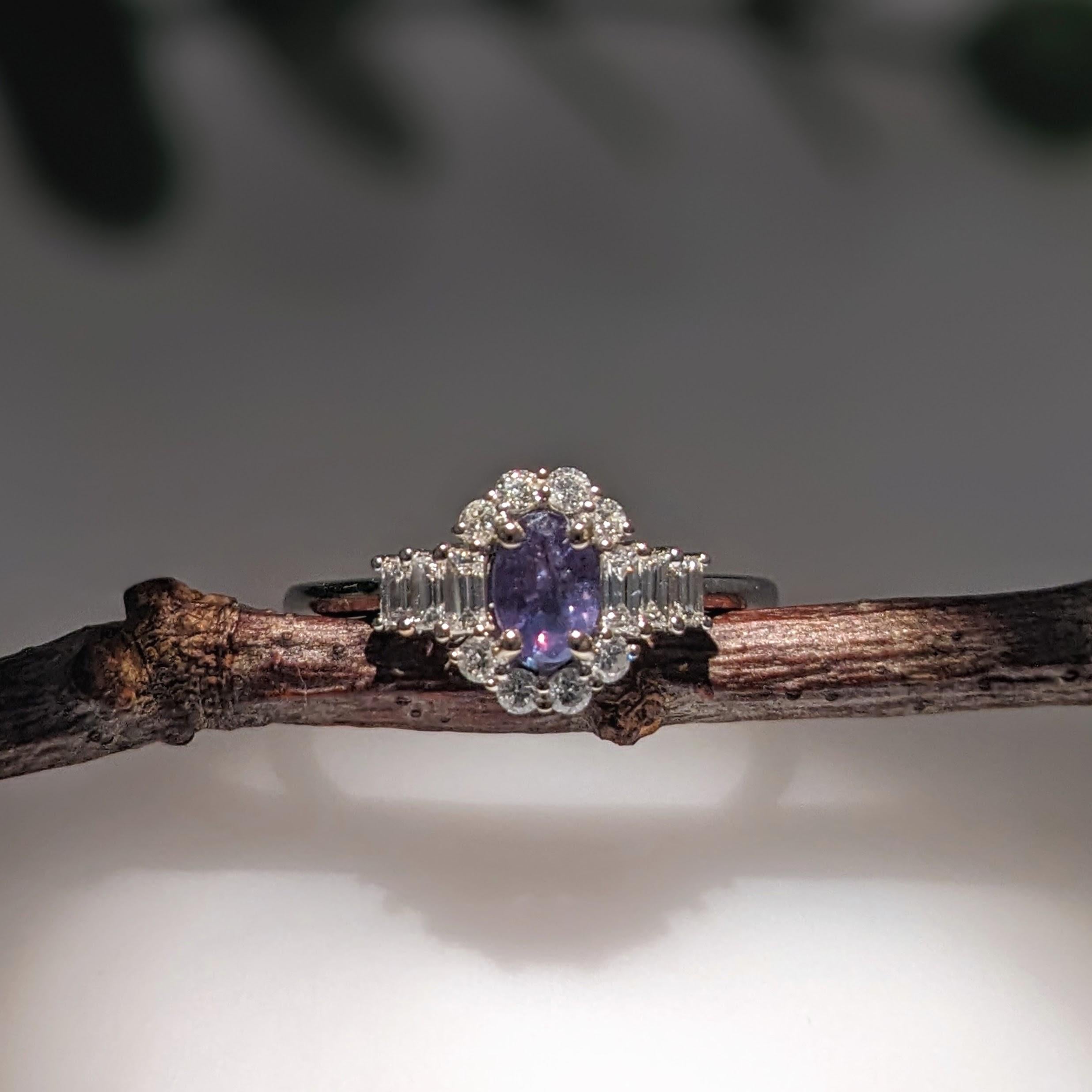 Natural Alexandrite Ring w Diamond Halo in Solid 14K White Gold Oval 6x4mm For Sale 4