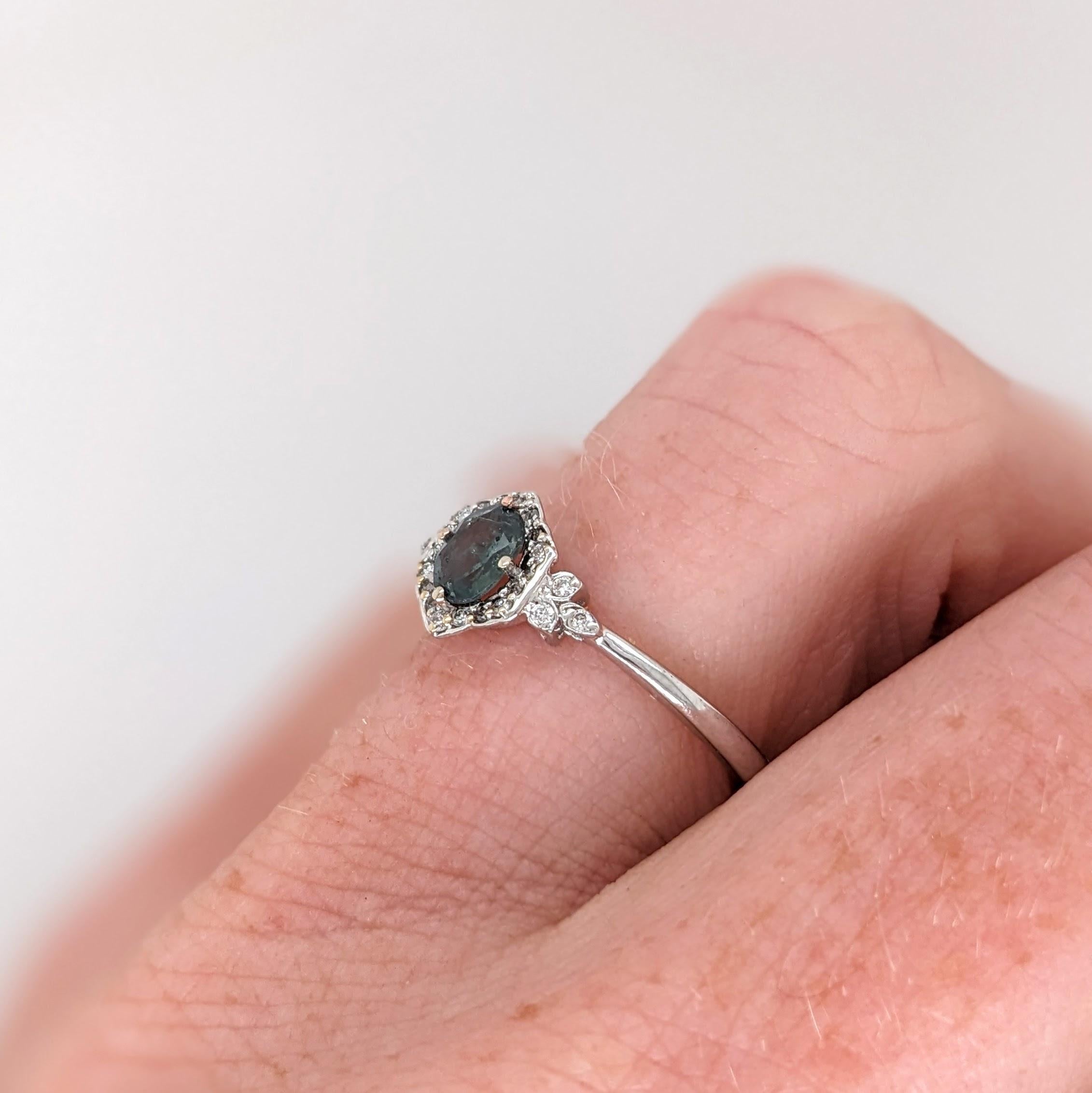 Women's Natural Alexandrite Ring w Earth Mined Diamonds in Solid 14K Gold Oval 5x4mm