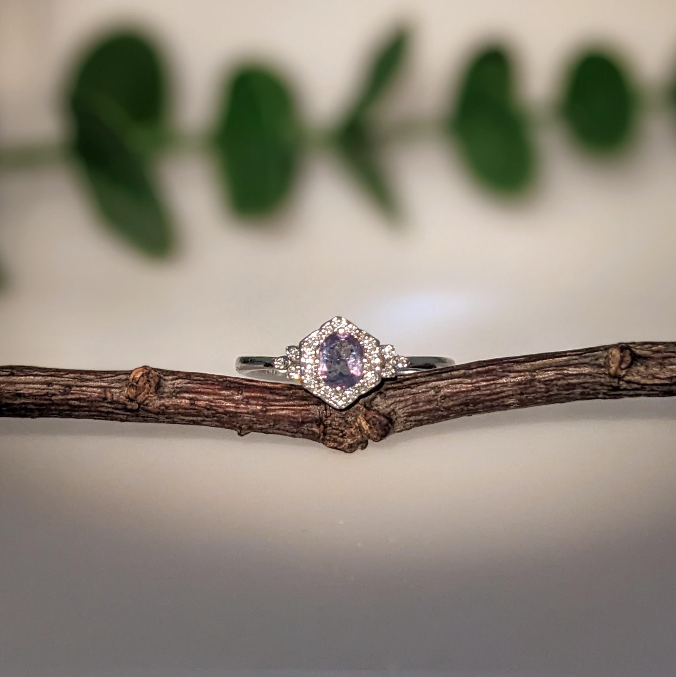 Natural Alexandrite Ring w Earth Mined Diamonds in Solid 14K Gold Oval 5x4mm 2