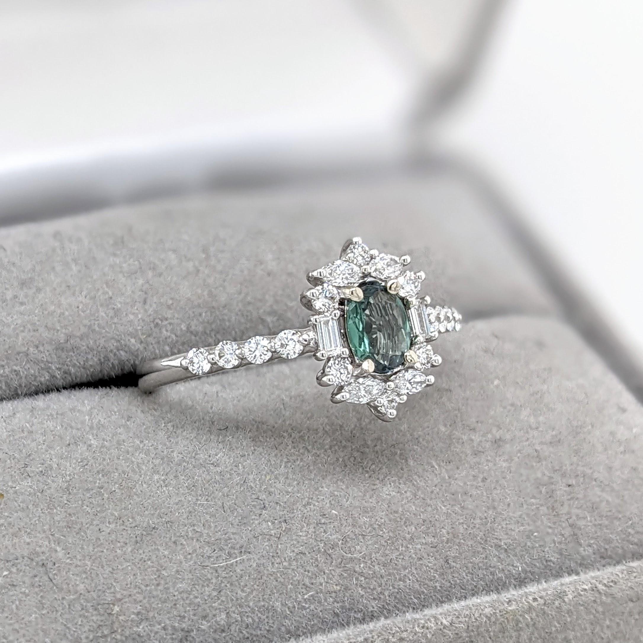 Natural Alexandrite Ring w Earth Mined Diamonds in Solid 14K White Gold OV 5.5x4 im Angebot 5