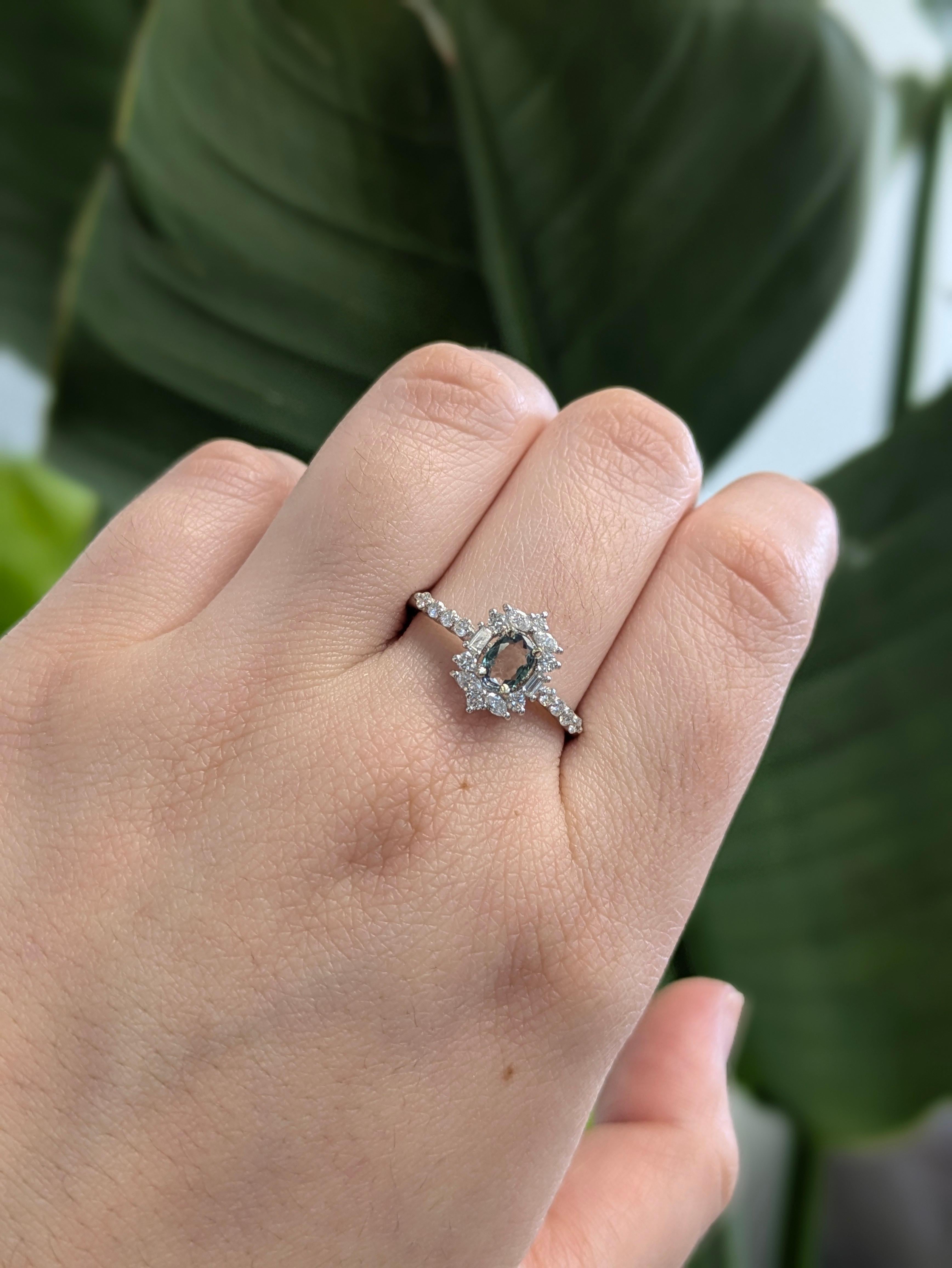 Natural Alexandrite Ring w Earth Mined Diamonds in Solid 14K White Gold OV 5.5x4 im Angebot 12