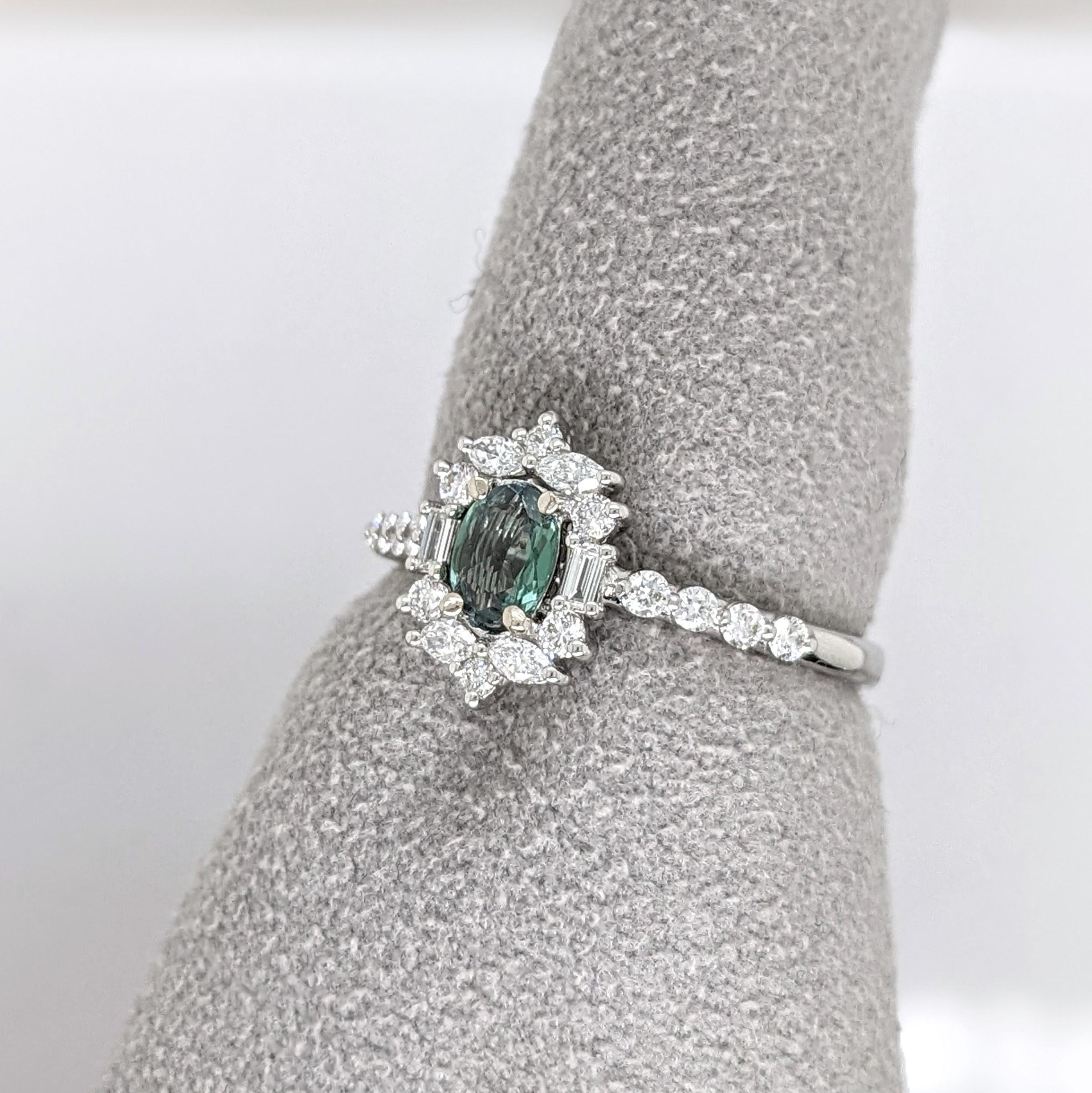 Natural Alexandrite Ring w Earth Mined Diamonds in Solid 14K White Gold OV 5.5x4 im Angebot 1