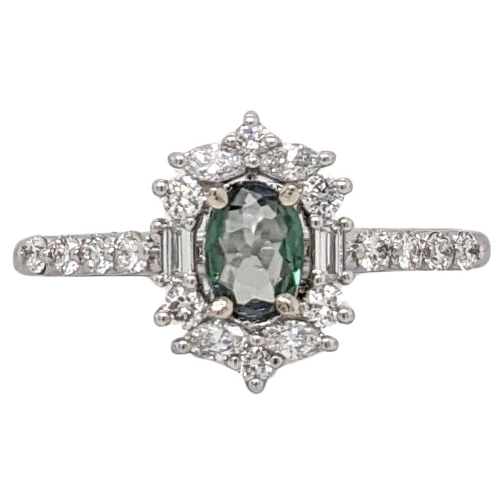 Natural Alexandrite Ring w Earth Mined Diamonds in Solid 14K White Gold OV 5.5x4