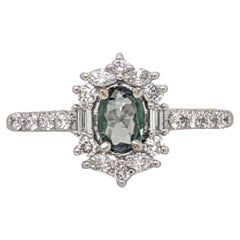 Natural Alexandrite Ring w Earth Mined Diamonds in Solid 14K White Gold OV 5.5x4