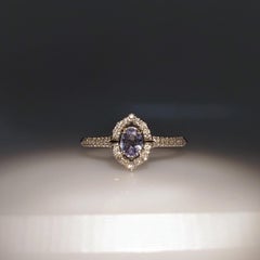 Natural Alexandrite Ring w Earth Mined Diamonds in Solid 14K White Gold Oval 5x4