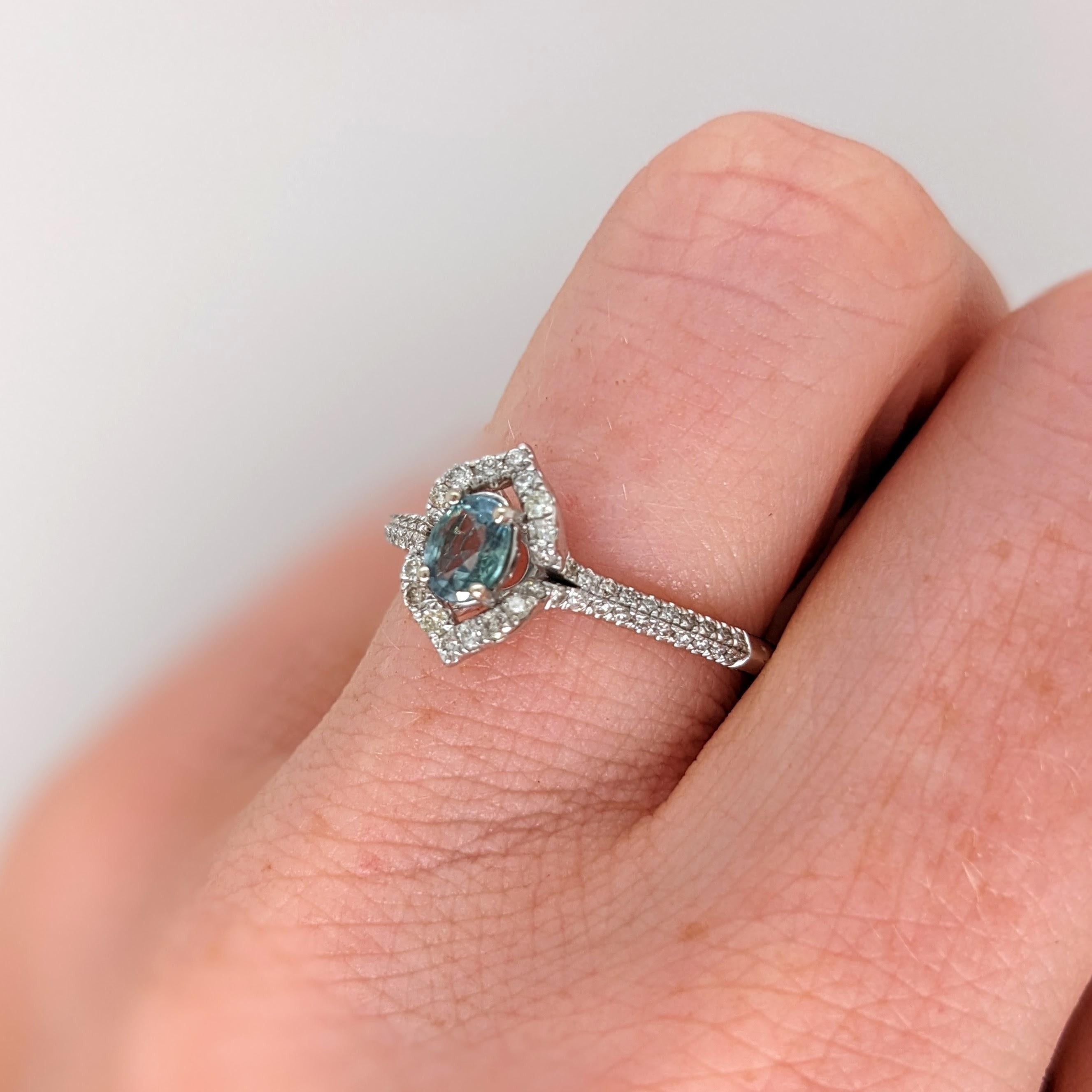 Natural Alexandrite Ring w Earth Mined Diamonds in Solid 14K White Gold Oval 5x4 Neuf - En vente à Columbus, OH