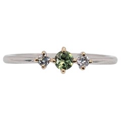 Natural Alexandrite Ring w Earth Mined Diamonds in Solid 14K White Gold  RD 3mm