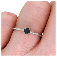 Natural Alexandrite Ring w Natural Diamonds in Solid 14K White Gold Round 4mm