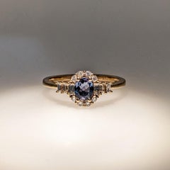 Natural Alexandrite Ring w Natural Diamonds in Solid 14K Yellow Gold Oval 5x4mm