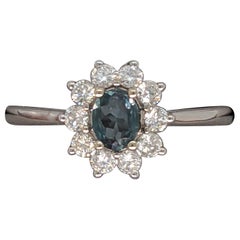 Natural Alexandrite Ring with Earth Mined Diamonds: Solid 14K Gold, Oval 5x4mm
