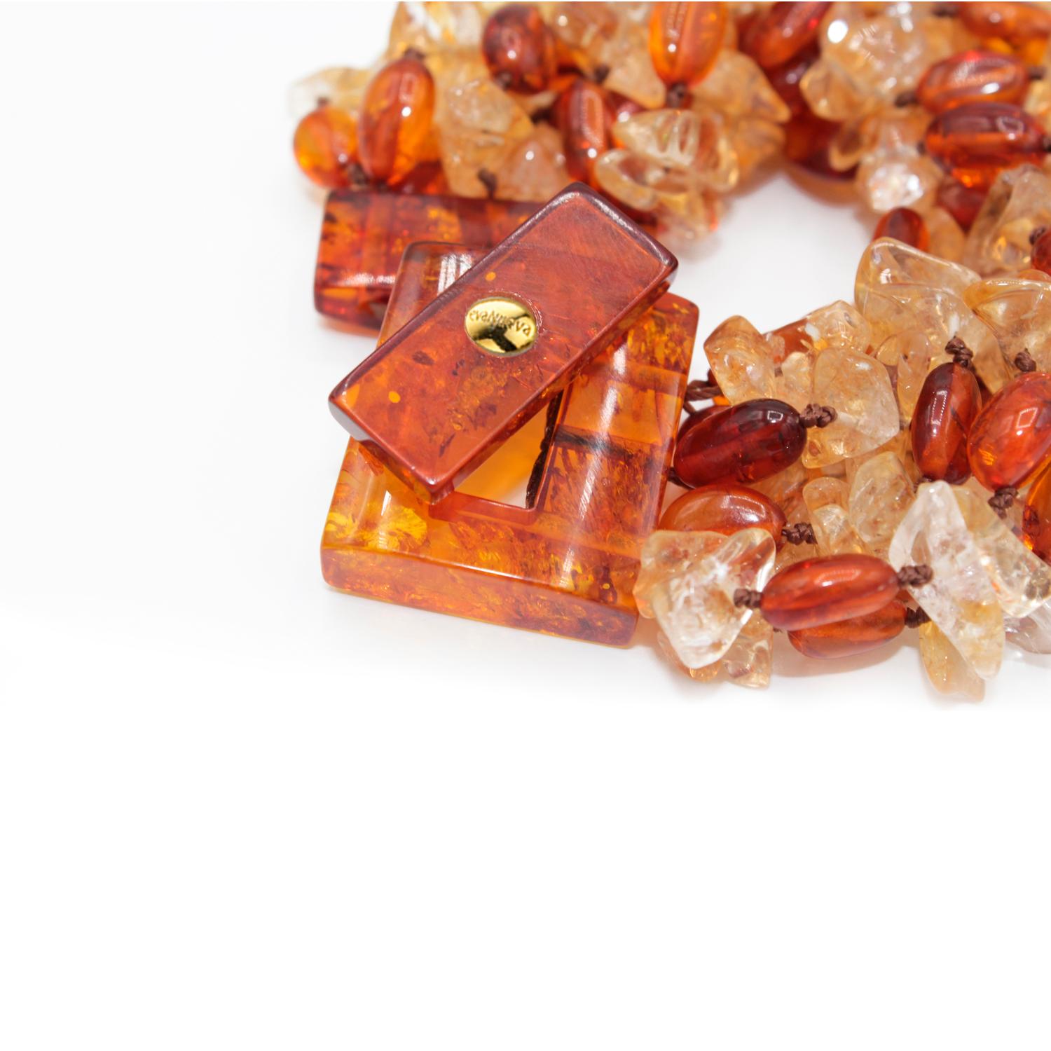 Artisan Natural Amber and Citrine Multistring Bracelet