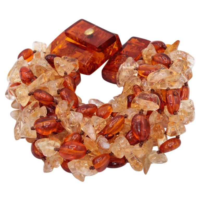 Natural Amber and Citrine Multistring Bracelet