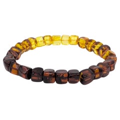 Natural Amber Bead Bracelet, Graduated Honey and Cognac Tones, 6.5" Wrist