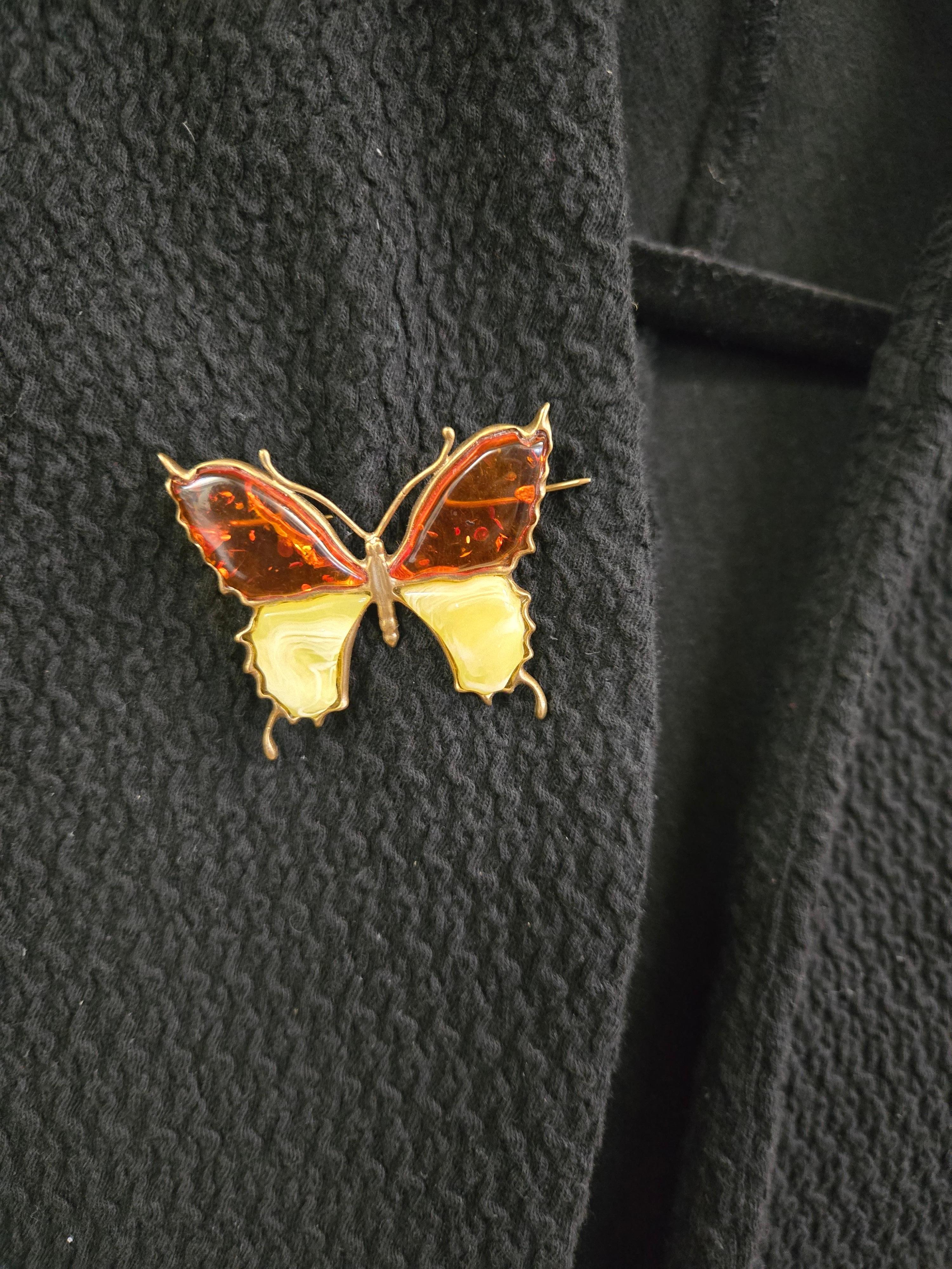 Natural Amber Butterfly Design Brooch For Sale 5