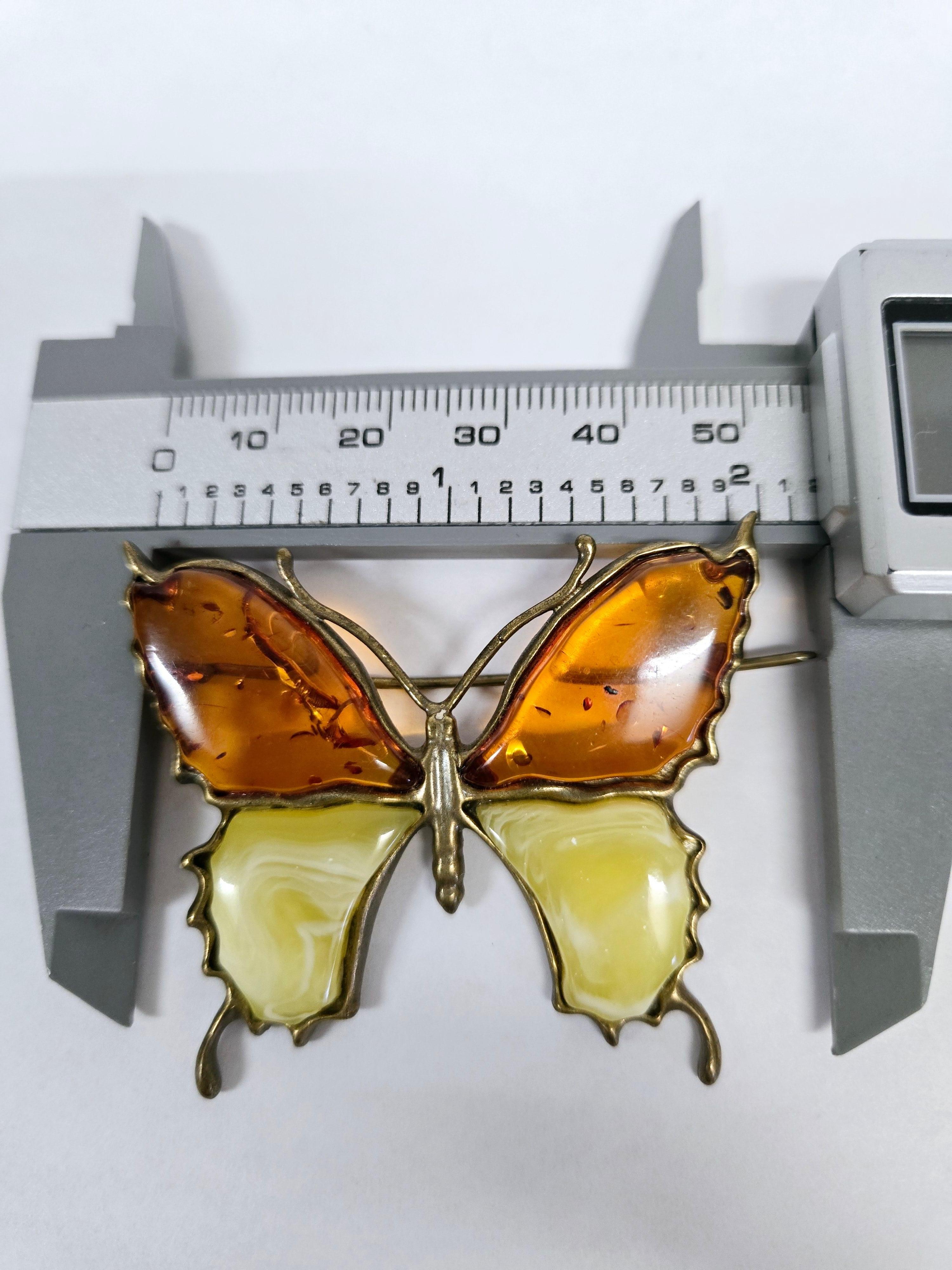 Natural Amber Butterfly Design Brooch For Sale 6