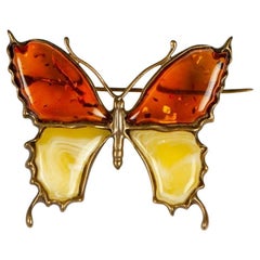 Natural Amber Butterfly Design Brooch