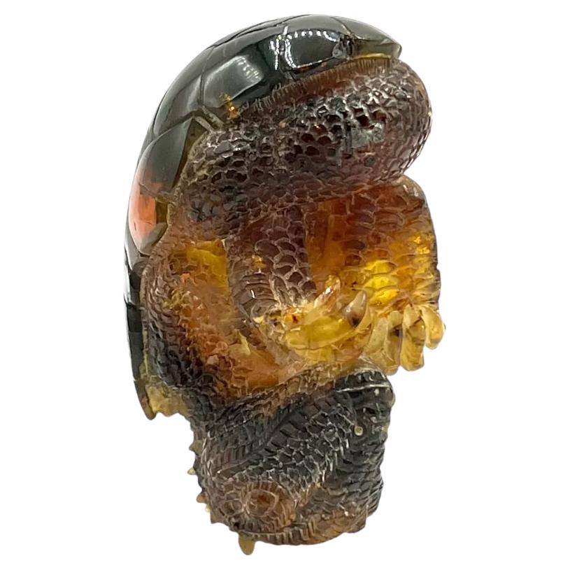 Natural Amber Hand Carved Figurine of a Dragon Dinosaur Egg