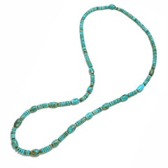 Natural American Turquoise and 18 Karat Gold Bead Necklace