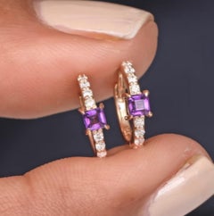 Natural Amethyst 0.18cts & Diamond 0.06cts Earring in 14k Gold