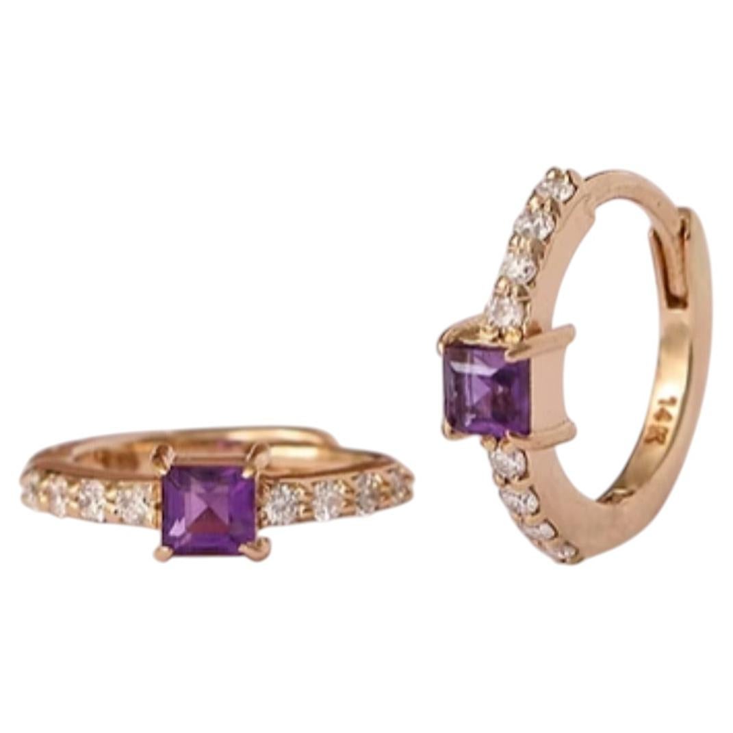 14k Yellow Gold Amethyst & Diamond Stud Earrings, 0.24ct