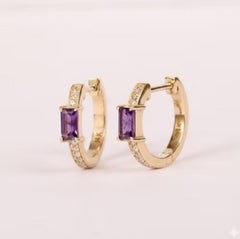 Natürlicher Amethyst 0,28cts & Diamant 0,14cts Ohrring in 14k Gold