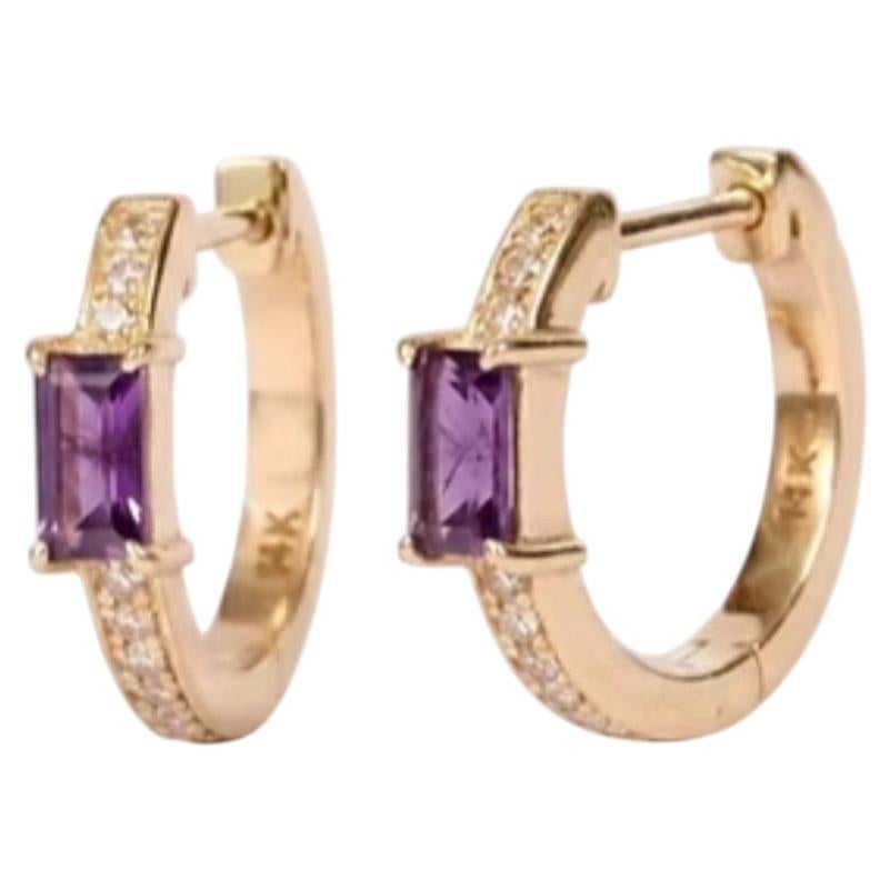 Natural Amethyst 0.28cts & Diamond 0.14cts Earring in 14k Gold