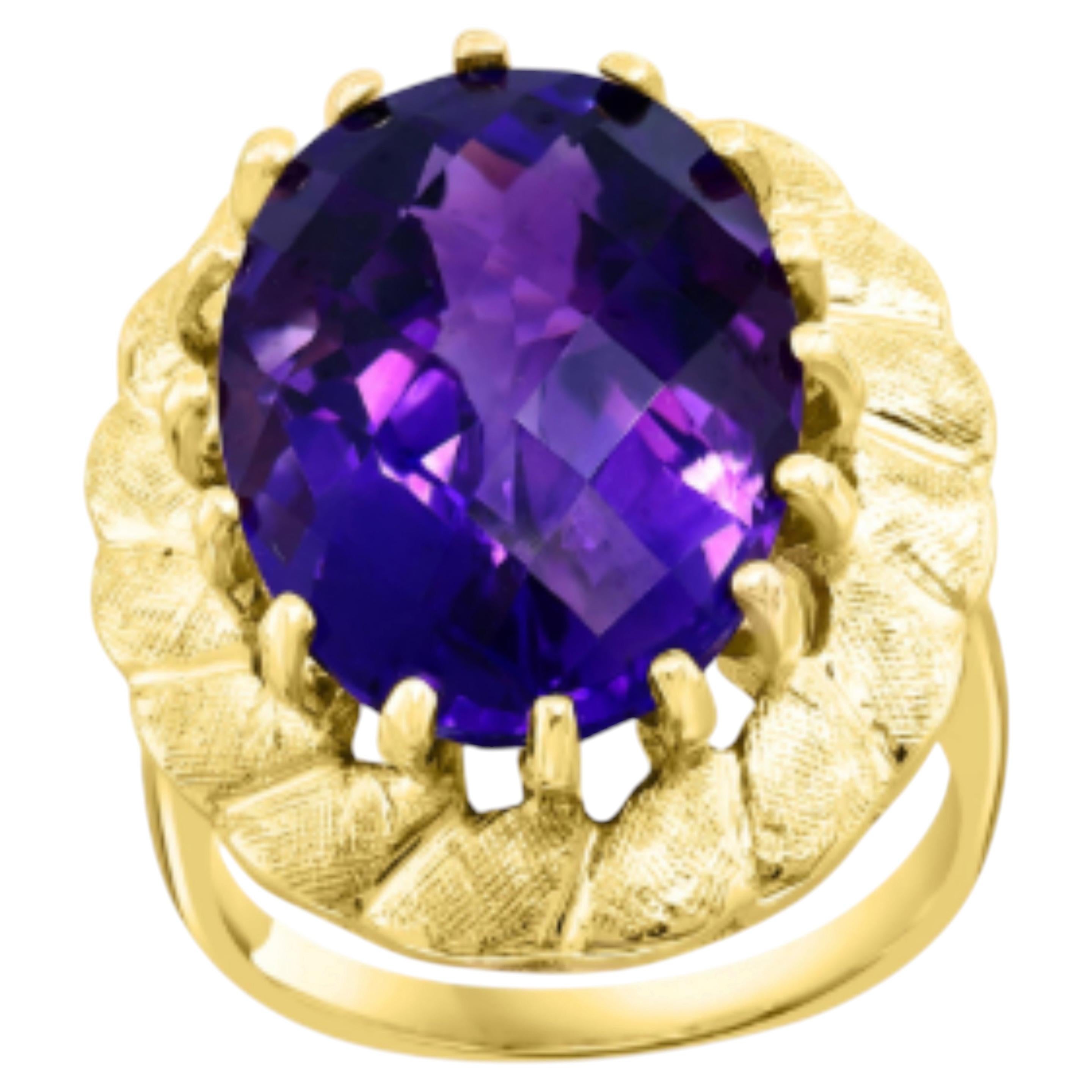 14K Gold Amethyst Ring, 10ct Oval Cut Gemstone, Made in India
