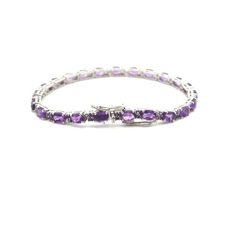 Natural Amethyst 11.15 Carat Tennis Bracelet in 925 Silver Handmade Jewelry For Sale 3