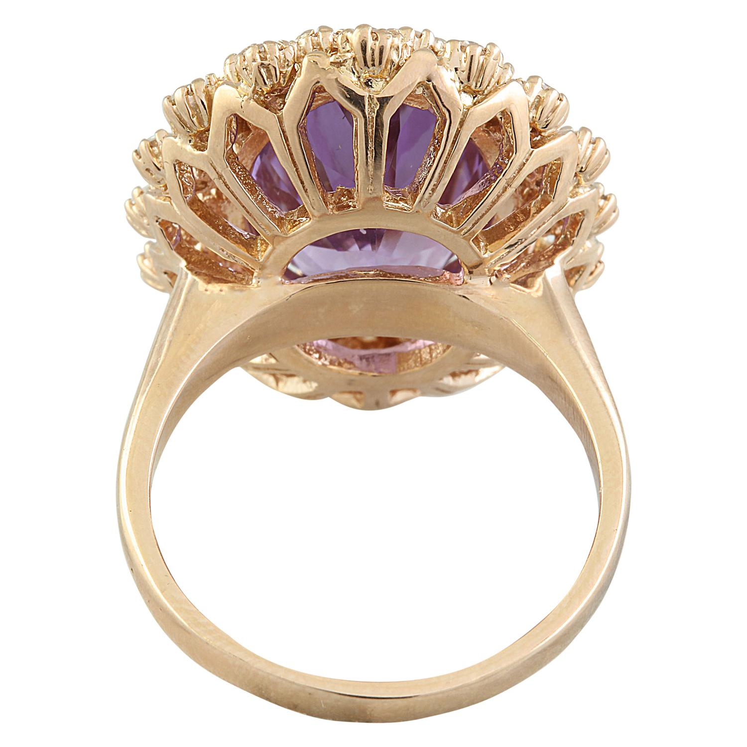Natural Amethyst 14 Karat Solid Rose Gold Diamond Ring In New Condition For Sale In Los Angeles, CA