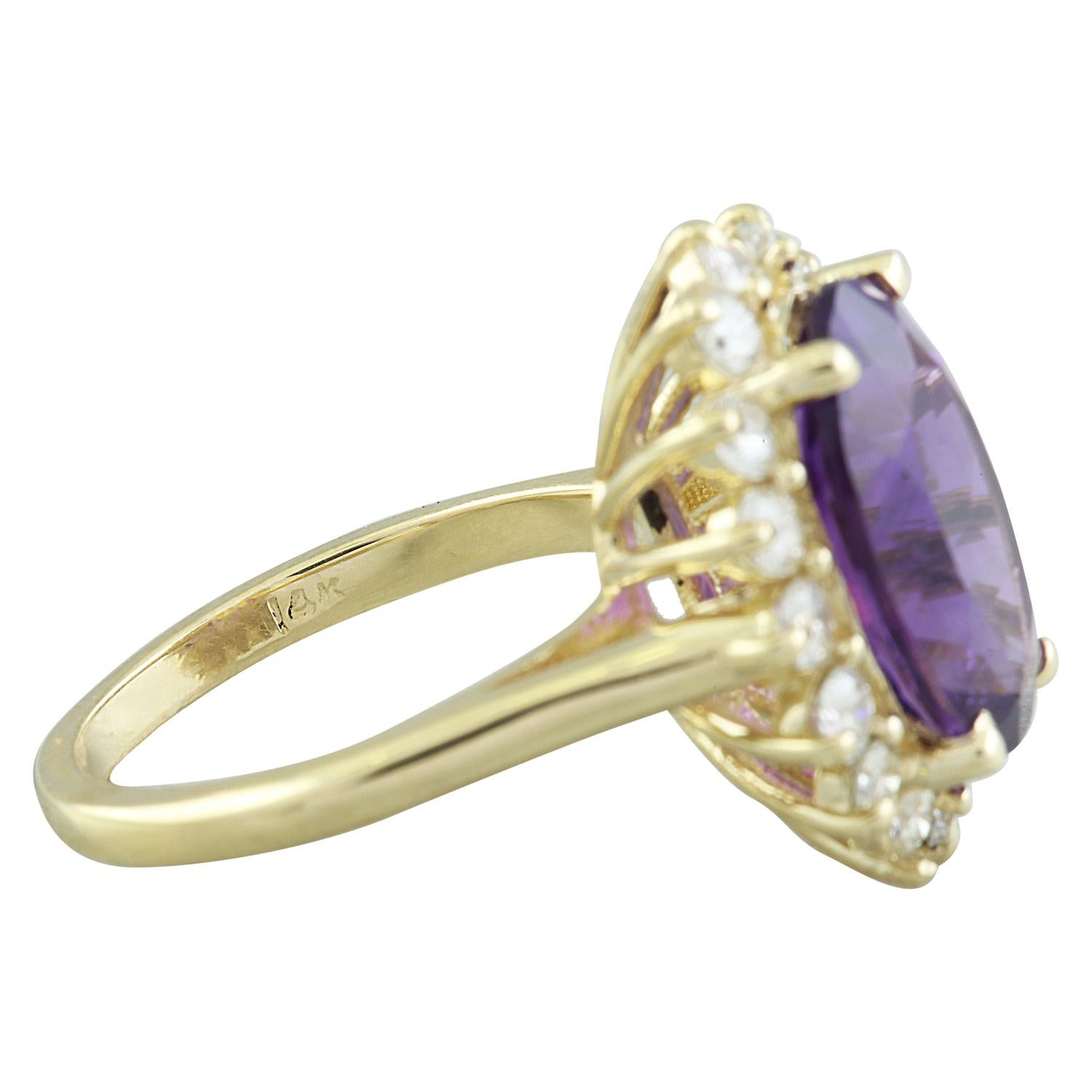 Natural Amethyst Diamond Ring In 14 Karat Yellow Gold  In New Condition For Sale In Los Angeles, CA