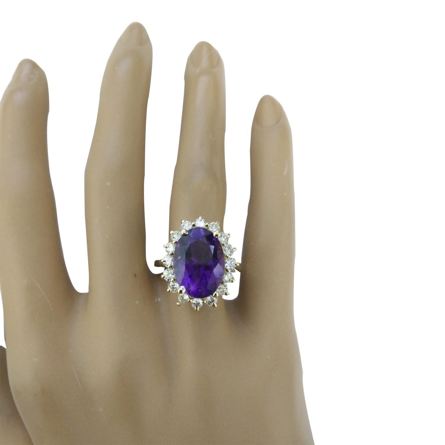 Natural Amethyst Diamond Ring In 14 Karat Yellow Gold  For Sale 1