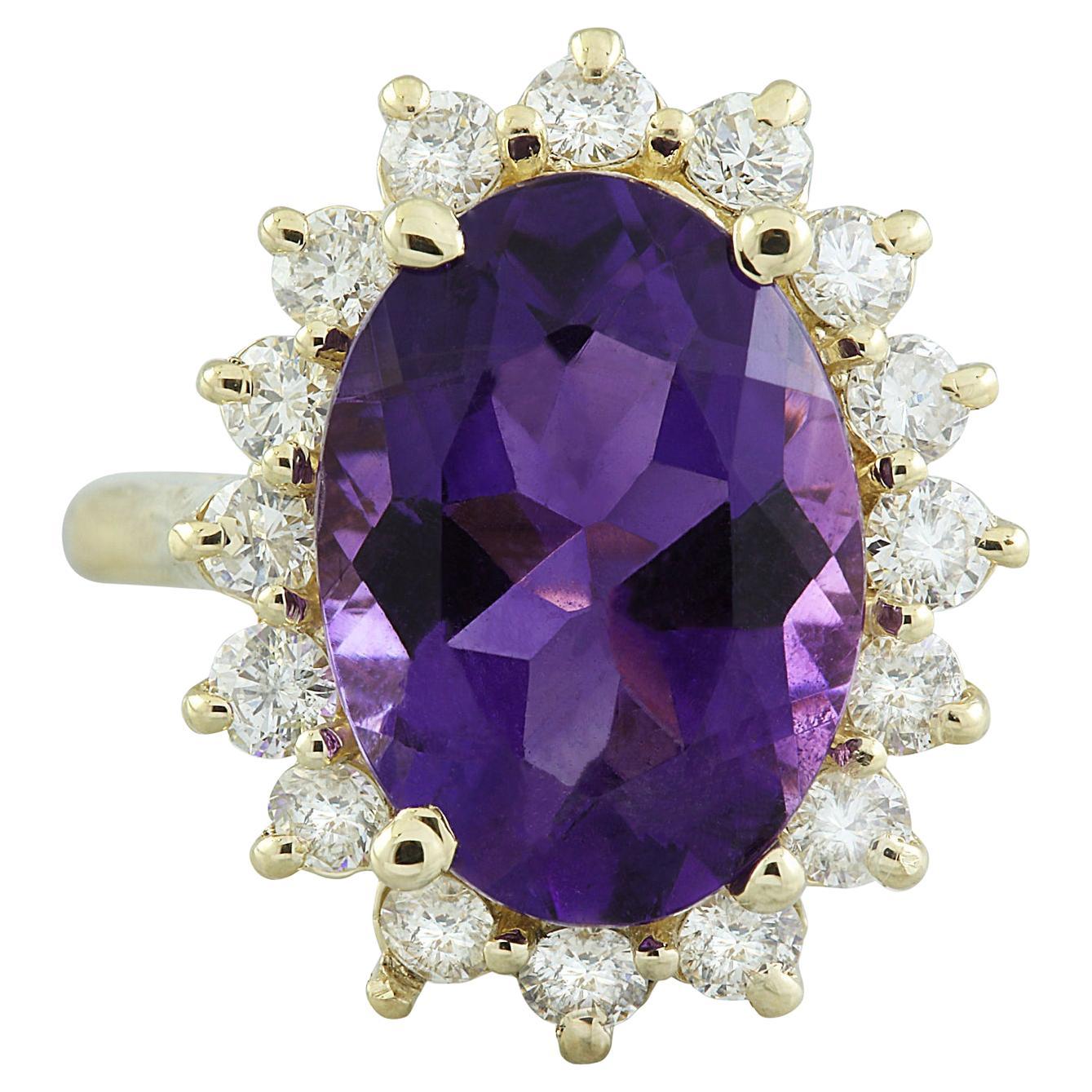 Natural Amethyst Diamond Ring In 14 Karat Yellow Gold  For Sale