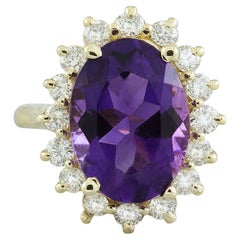 Natural Amethyst Diamond Ring In 14 Karat Yellow Gold