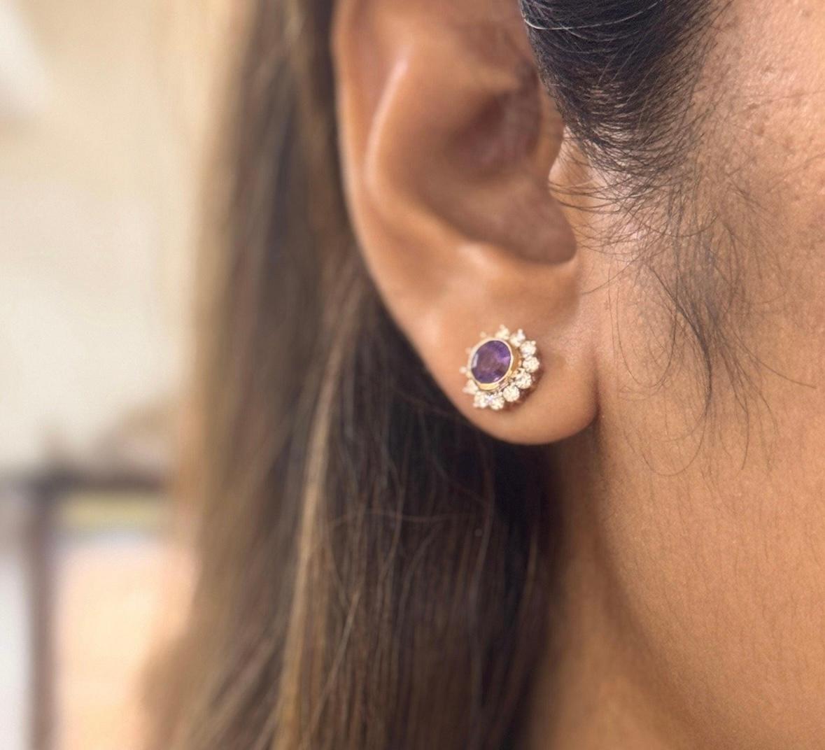 Boucle d'oreille en or 18k améthyste naturelle 1.40cts & diamant.60 cts Neuf - En vente à jaipur, IN