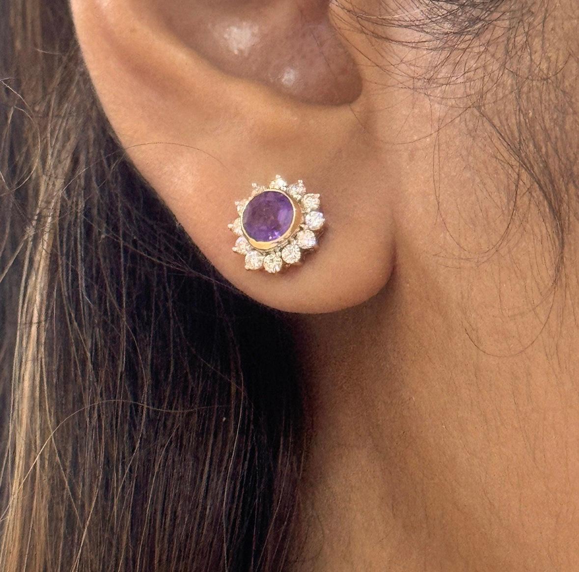 Boucle d'oreille en or 18k améthyste naturelle 1.40cts & diamant.60 cts Pour femmes en vente