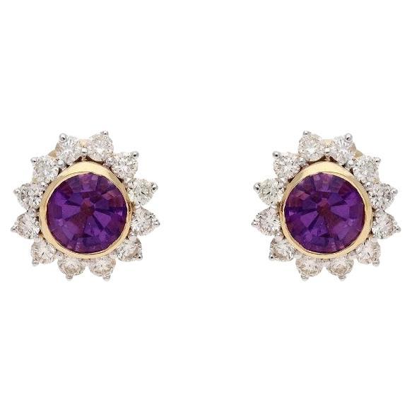 Natürlicher Amethyst 1,40 Karat & Diamant.60 Karat Ohrring aus 18 Karat Gold