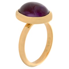 Natural Amethyst 18 Karat Yellow Gold Solitaire Bezel Set Oval Cocktail Ring