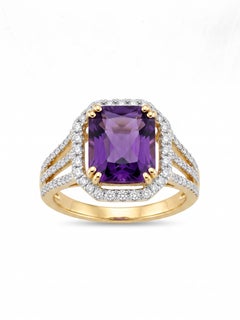 Designer 14K Gold Amethyst Halo Ring, 10ct Oval Gemstone, India