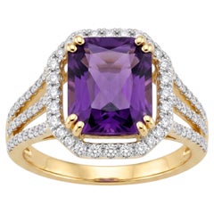 Natural Amethyst 2.65CTS & Diamond 0.55CTS Ring in 14k Gold