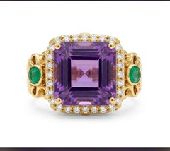 Ring aus 18-karätigem Gold mit natürlichem Amethyst (4,75 Karat) und Diamant (0,2 Karat)