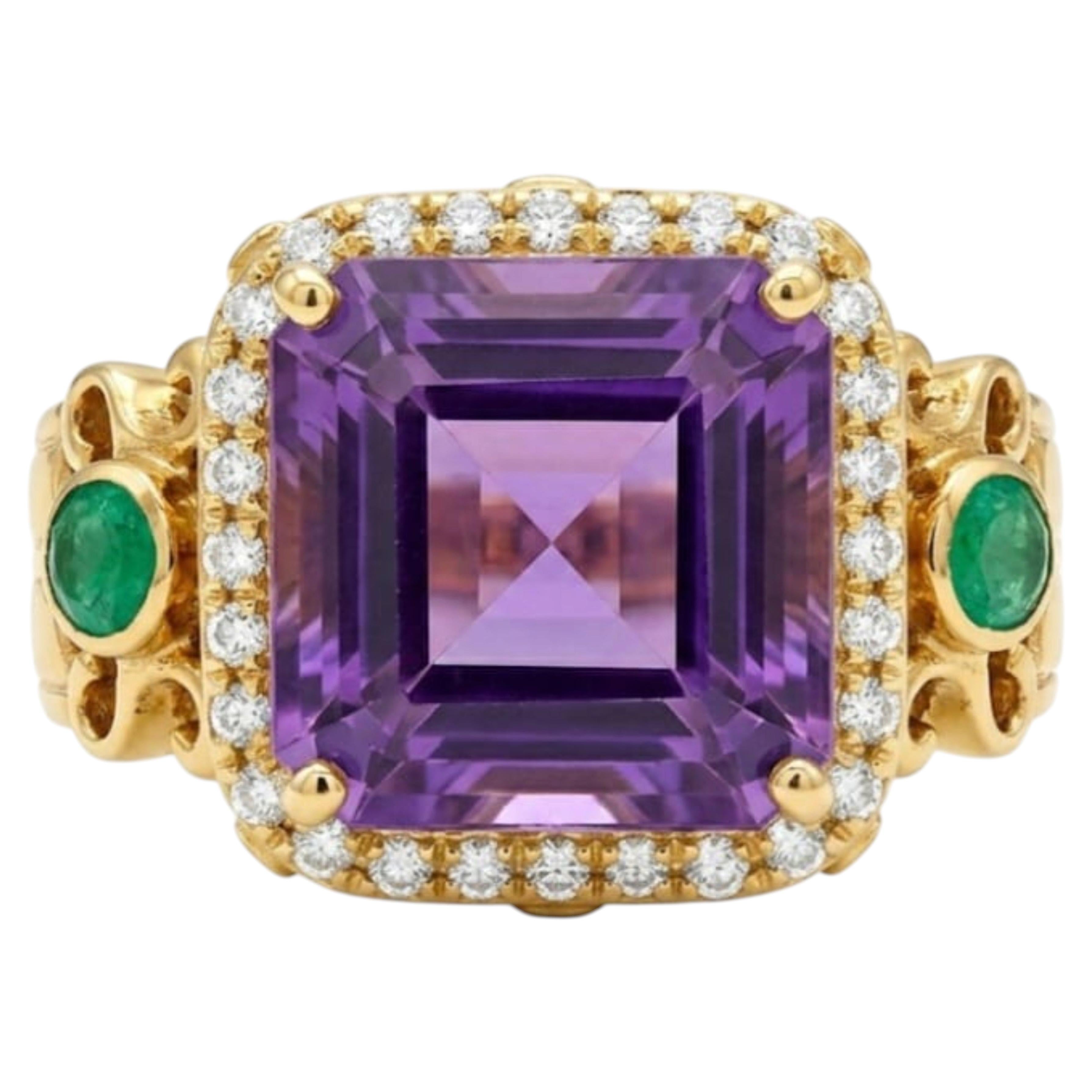 Ring aus 18-karätigem Gold mit natürlichem Amethyst (4,75 Karat) und Diamant (0,2 Karat)