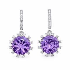 Ohrring aus 14-karätigem Gold mit natürlichem Amethyst (6,06 Karat) und Diamanten (0,41 Karat)