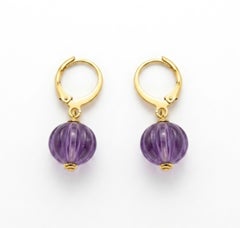 Natural Amethyst 8.45cts & Emerald 0.10cts Earring in 14k Gold