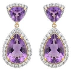 Natural Amethyst 8.68CTS & Diamond 1.71CTS Earring in 14k Gold