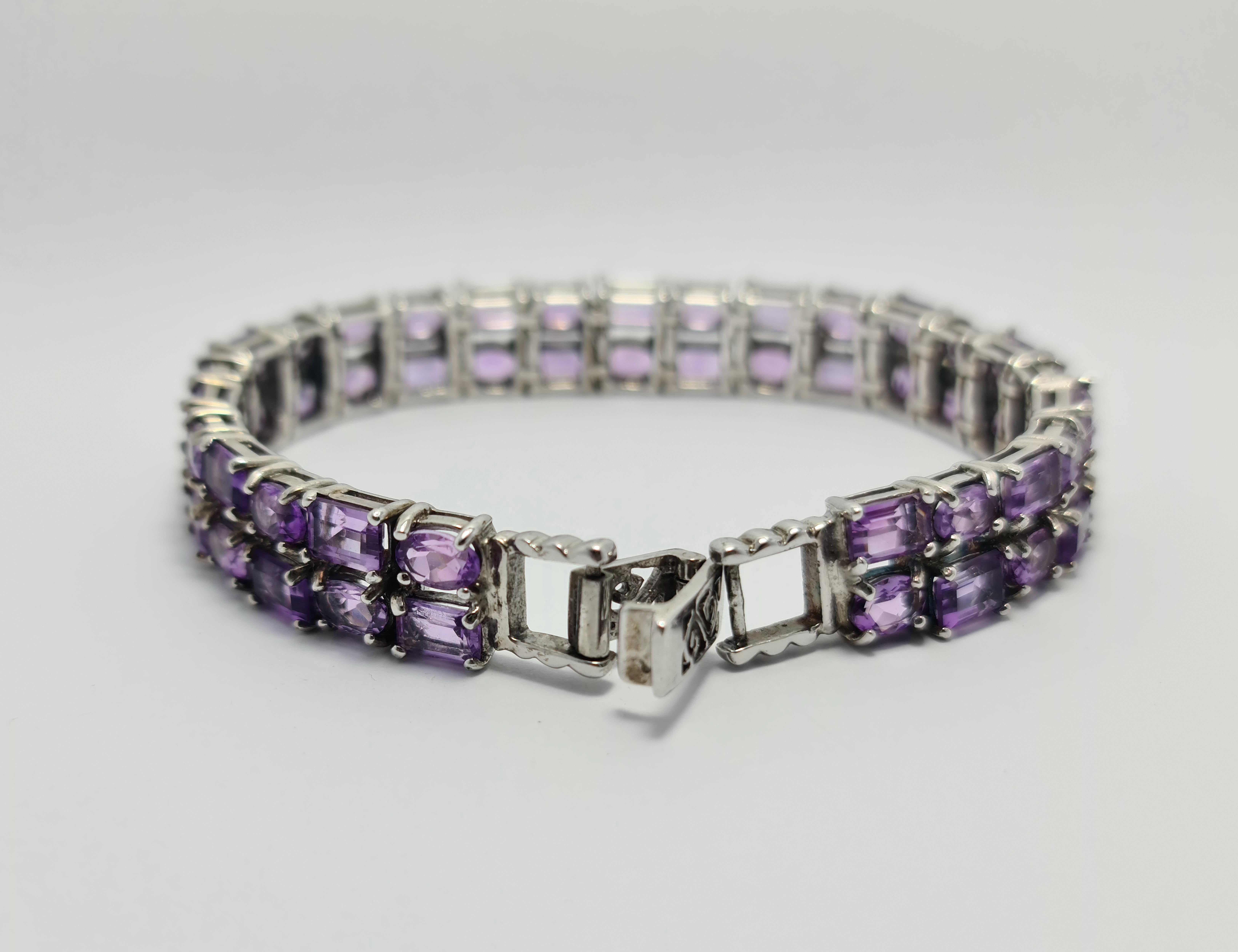 Natural Amethyst 925 Sterling Silver Rhodium Plate Wide Tennis Bracelet In New Condition For Sale In Los Angeles, CA