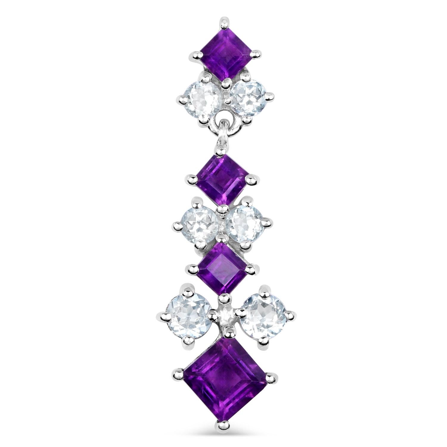 Mixed Cut Natural Amethyst and Blue Topaz Chandelier Earrings 5 Carats For Sale