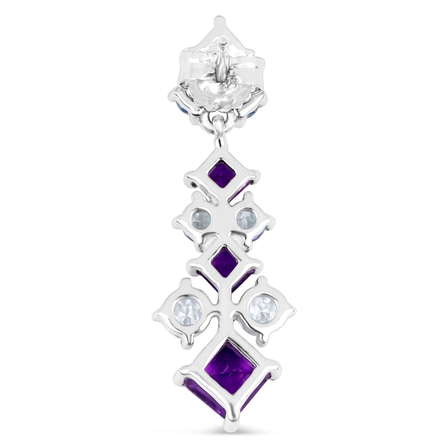 Natural Amethyst and Blue Topaz Chandelier Earrings 5 Carats In Excellent Condition For Sale In Aliso Viejo, CA