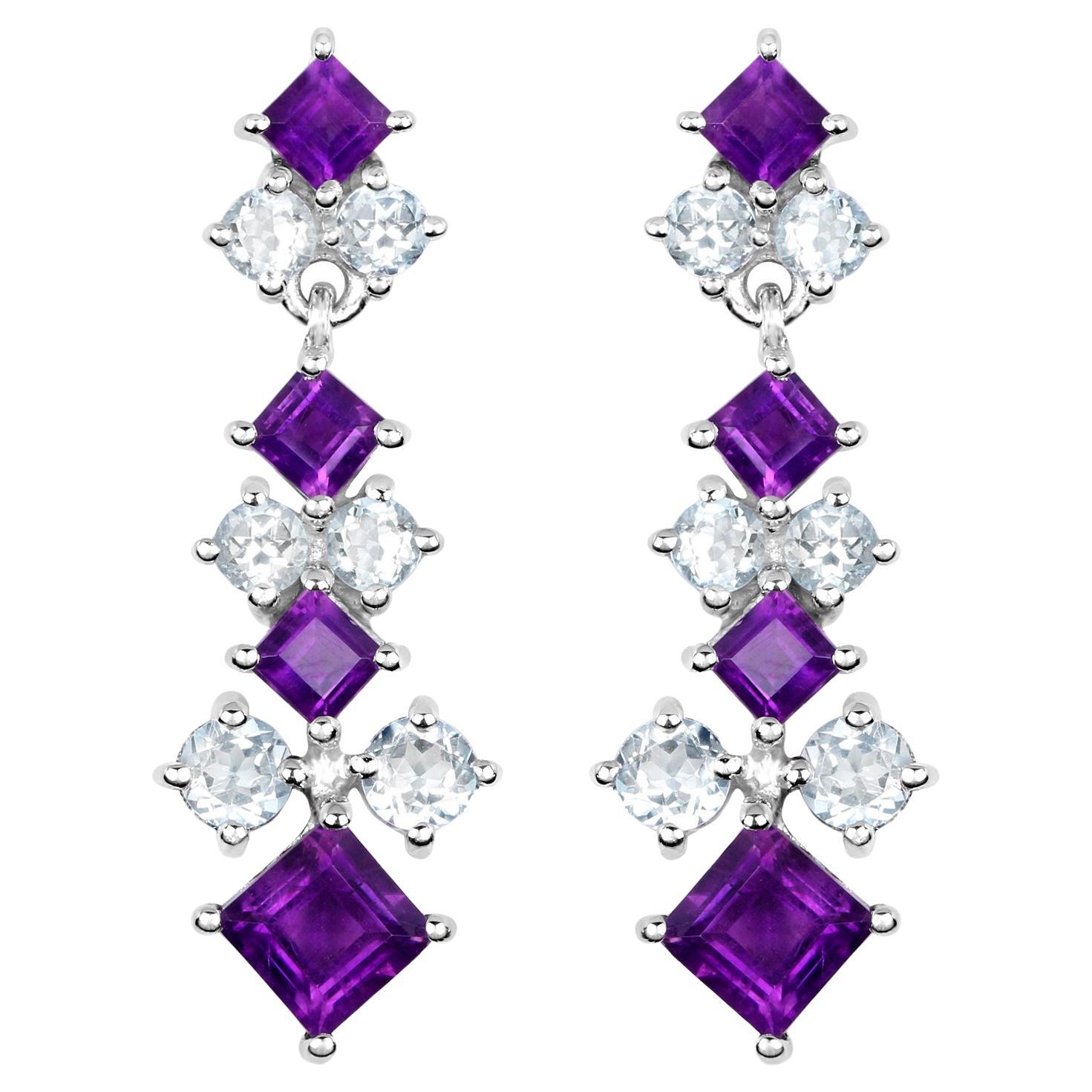 Natural Amethyst and Blue Topaz Chandelier Earrings 5 Carats For Sale